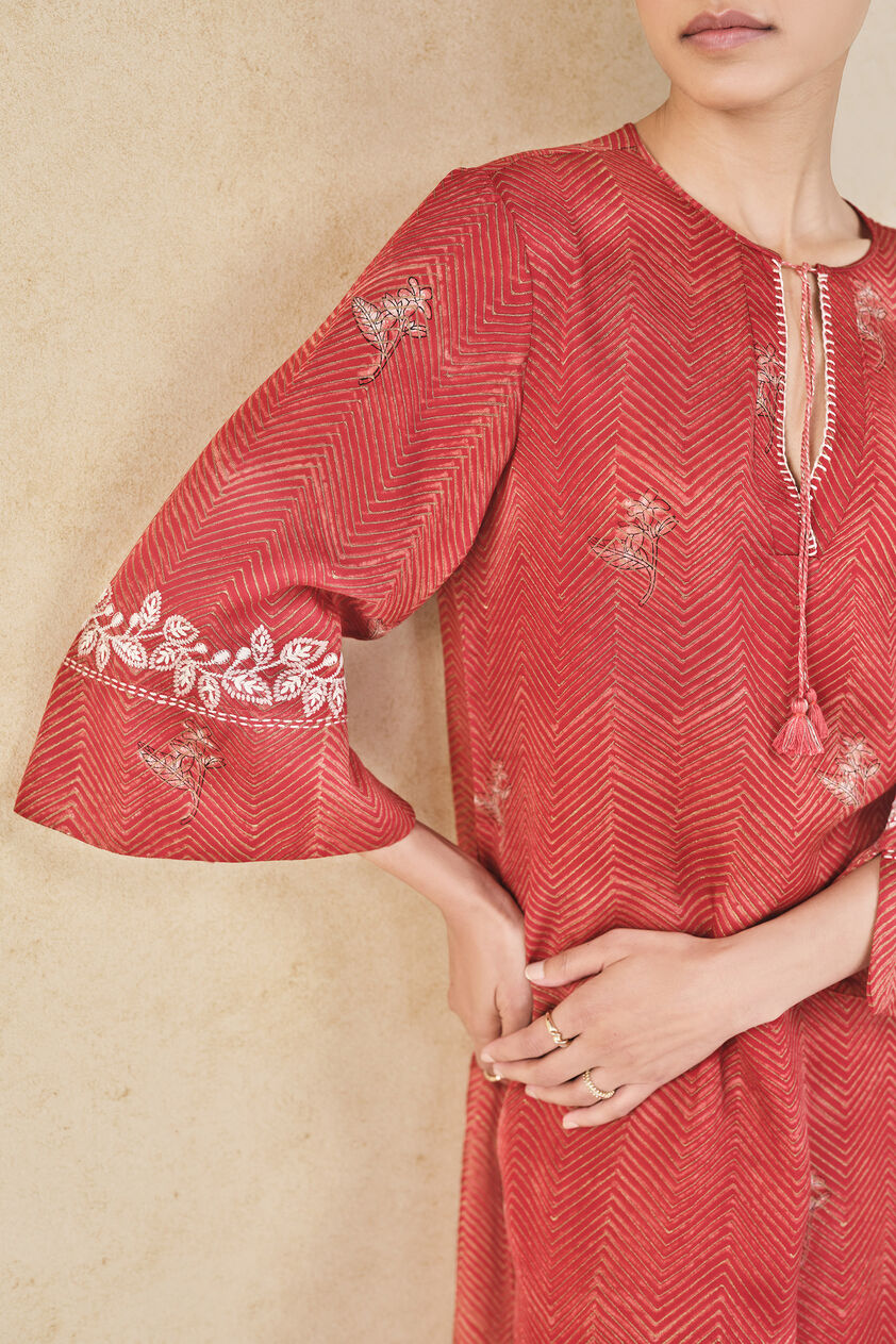 Roisin Handcrafted Ajrakh Co-ord - Red, Red, image 6